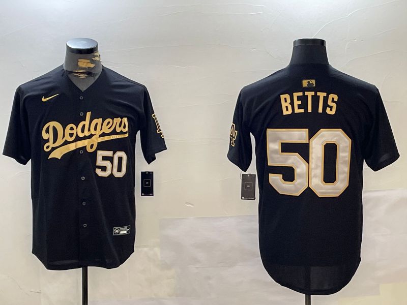 Men Los Angeles Dodgers #50 Betts Black Gold Game 2024 Nike MLB Jersey style 1209->women mlb jersey->Women Jersey